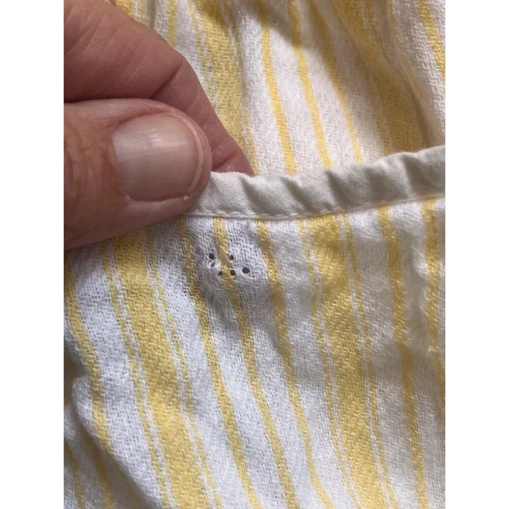 2 Vintage Aprons - Sur La Table Yellow Stripe & Pink Floral Striped Smocks 100%